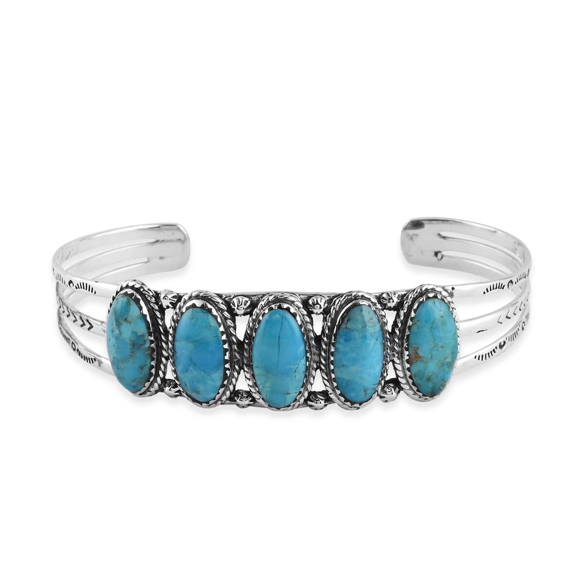 SANTA FE Style 6.60 ctw Kingman Turquoise Cuff Bracelet in Sterling Silver 8 Inch image number 0