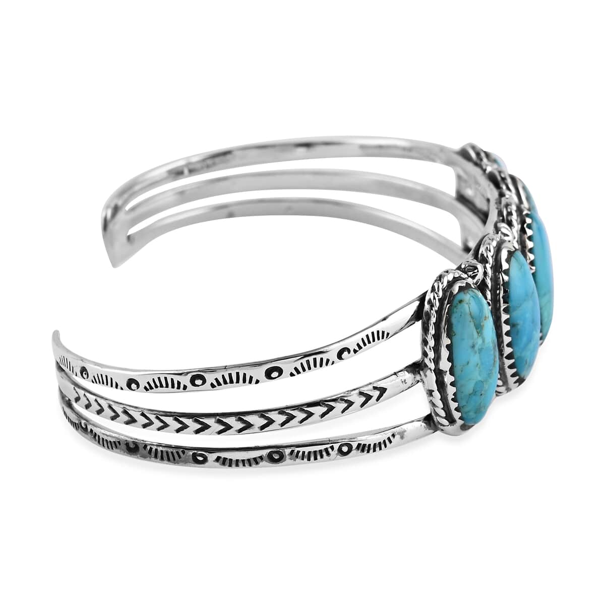 SANTA FE Style 6.60 ctw Kingman Turquoise Cuff Bracelet in Sterling Silver 8 Inch image number 2