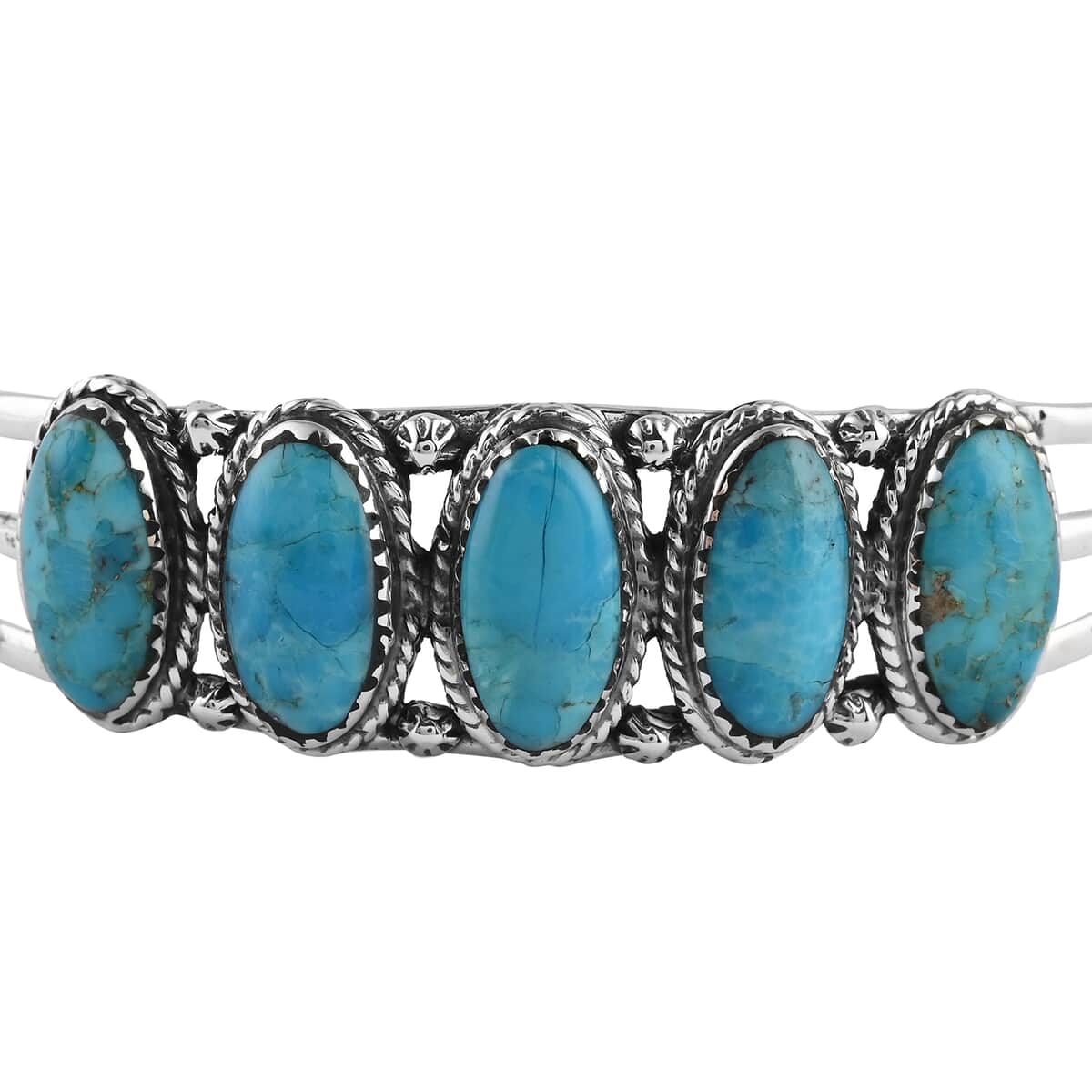 Santa Fe Style Kingman Turquoise Cuff Bracelet in Sterling Silver (7 in) 6.60 ctw image number 3