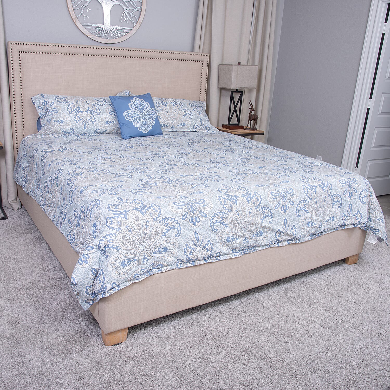 Closeout Cozelle GRANDEUR Collection Blue Microluxe 4 Piece Damask Comforter Set (Twin)