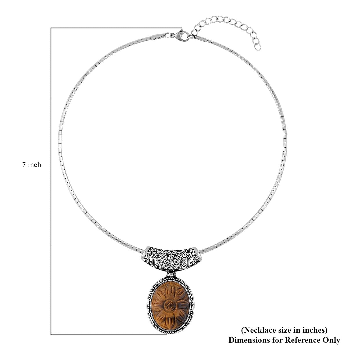 Yellow Tiger Eye Pendant With Necklace 18-20 Inch in Black Oxidized Stainless Steel 30..00 ctw image number 4