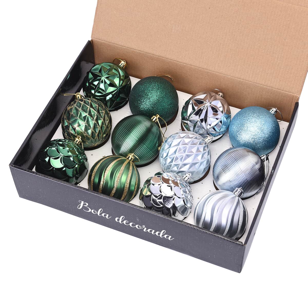 12 Pieces of Christmas Tree Decoration Balls in Gift Box - Green image number 1