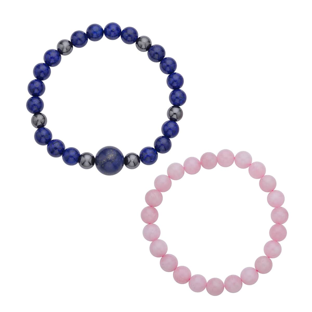 Lapis Lazuli, Hematite and Galilea Rose Quartz Set of 2 Beaded Stretch Bracelet (6.50, 7.00 In) 237.00 ctw image number 0