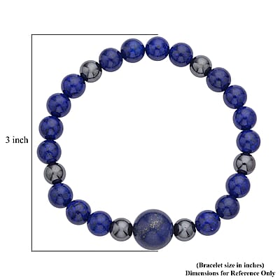 Lapis Lazuli, Hematite and Galilea Rose Quartz Set of 2 Beaded Stretch Bracelet (6.50, 7.00 In) 237.00 ctw