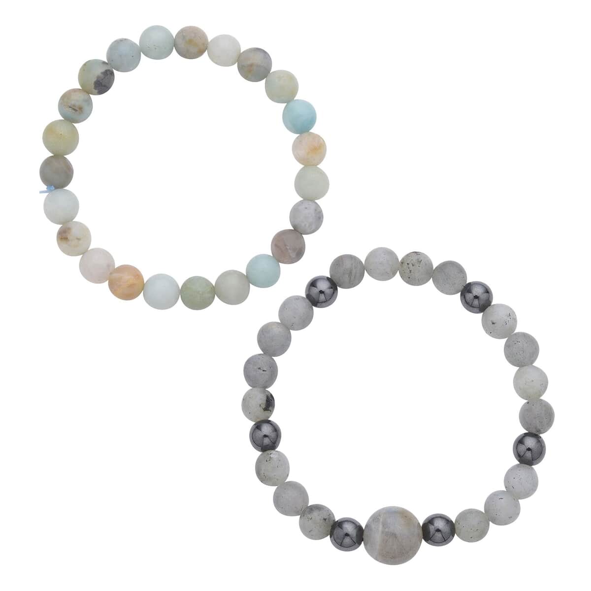 Malagasy Labradorite, Hematite and Multi Color Amazonite Set of 2 Beaded Stretch Bracelet (6.50, 7.00 In) 239.50 ctw image number 0