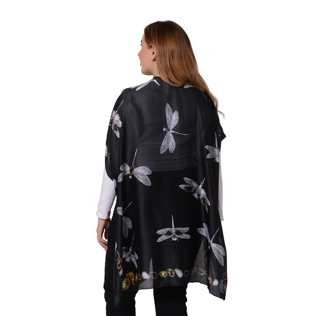 Black Dragonfly Pattern Kimono (100% Polyester) image number 1