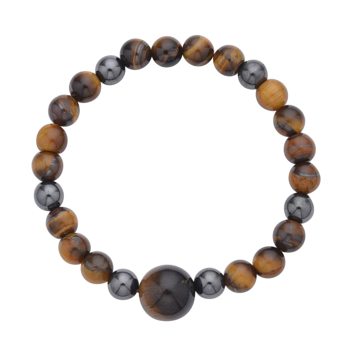 Yellow and Multi Color Tiger Eye, Hematite Set of 2 Beaded Stretch Bracelet (6.50, 7.00 In) 235.50 ctw image number 2