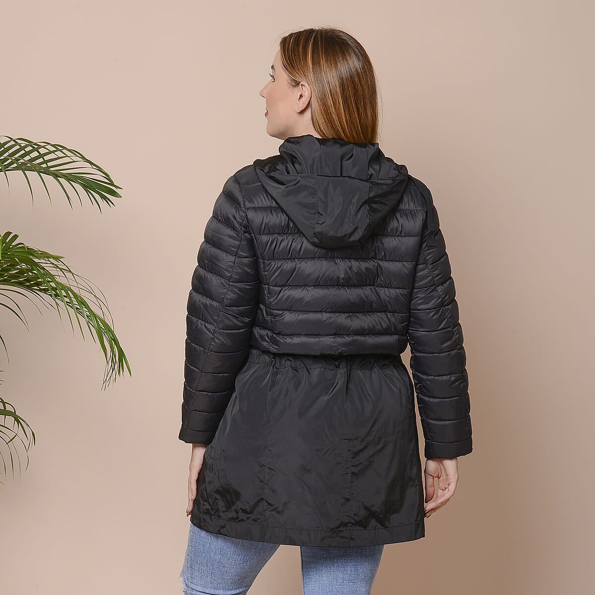 PASSAGE Black Hooded Women's Coat with Sleeves (L, 100% Polyester) image number 1