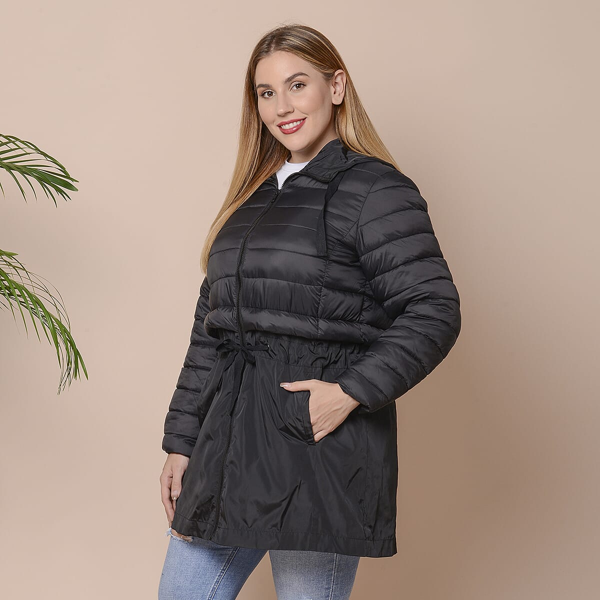 PASSAGE Black Hooded Women's Coat with Sleeves (L, 100% Polyester) image number 2