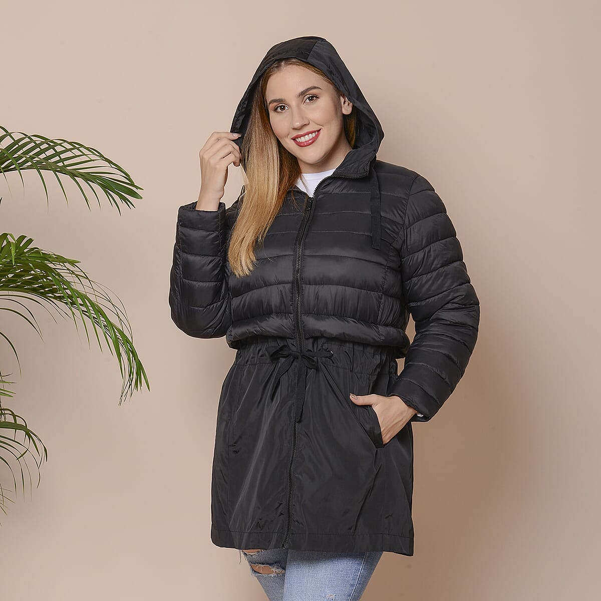 PASSAGE Black Hooded Women's Coat with Sleeves (L, 100% Polyester) image number 3