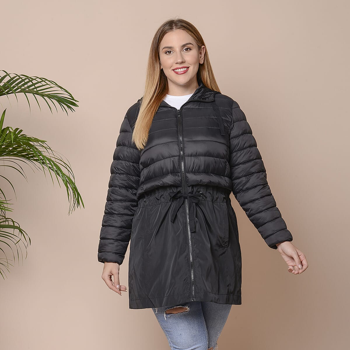 Passage Black Hooded Women's Coat with Sleeves (XXL, 100% Polyester) image number 0