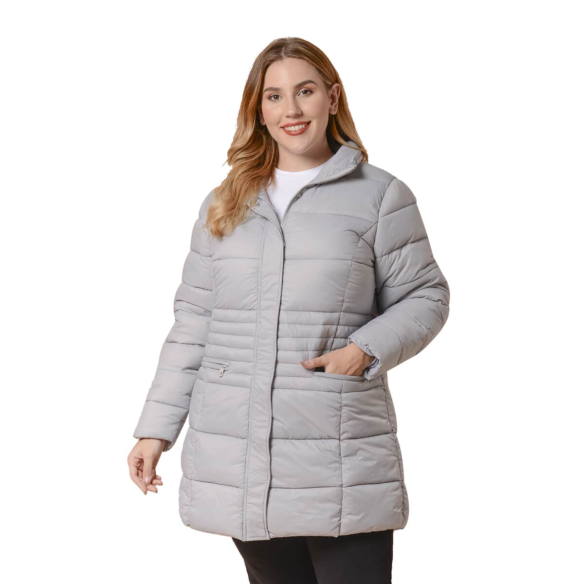 Passage Light Grey Long Sleeve Women Coat with 2 Zipper Pocket (M, Shell: 100% Nylon and Lining: 100% Polyester) image number 0