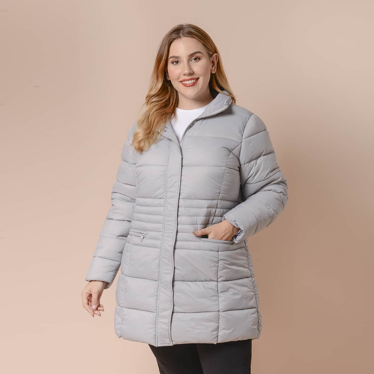 Passage Light Gray Long Sleeve Women Coat with 2 Zipper Pocket (XXL, Shell: 100% Nylon and Lining: 100% Polyester) image number 0