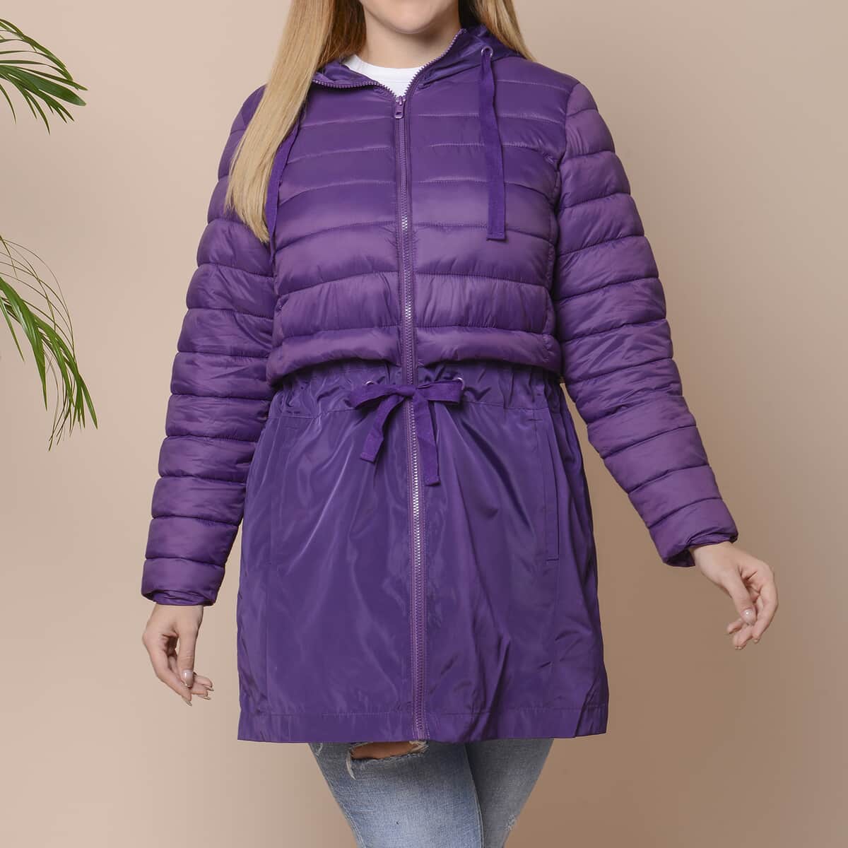 Passage Plum Purple Hooded Women's Coat with Sleeves - L image number 0