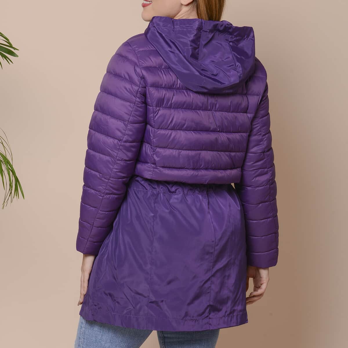 Passage Plum Purple Hooded Women's Coat with Sleeves - L image number 1
