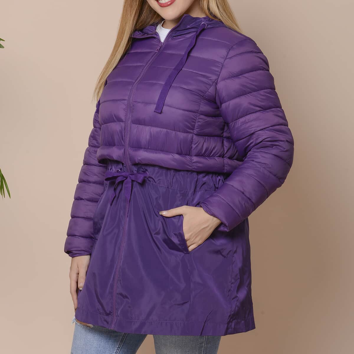 Passage Plum Purple Hooded Women's Coat with Sleeves - L image number 2