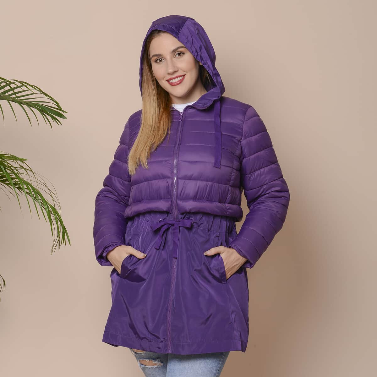 Passage Plum Purple Hooded Women's Coat with Sleeves - L image number 3
