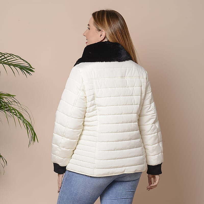 Passage White Womens Puffer Coat With Faux Fur collar - M