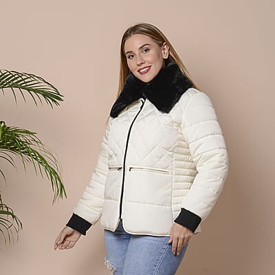 Passage White Womens Puffer Coat With Faux Fur collar - M