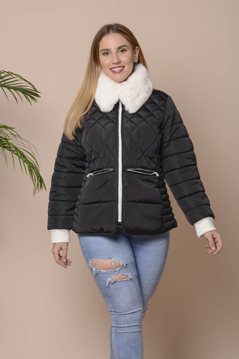 Passage Black Womens Puffer Coat With Faux Fur collar - S image number 0