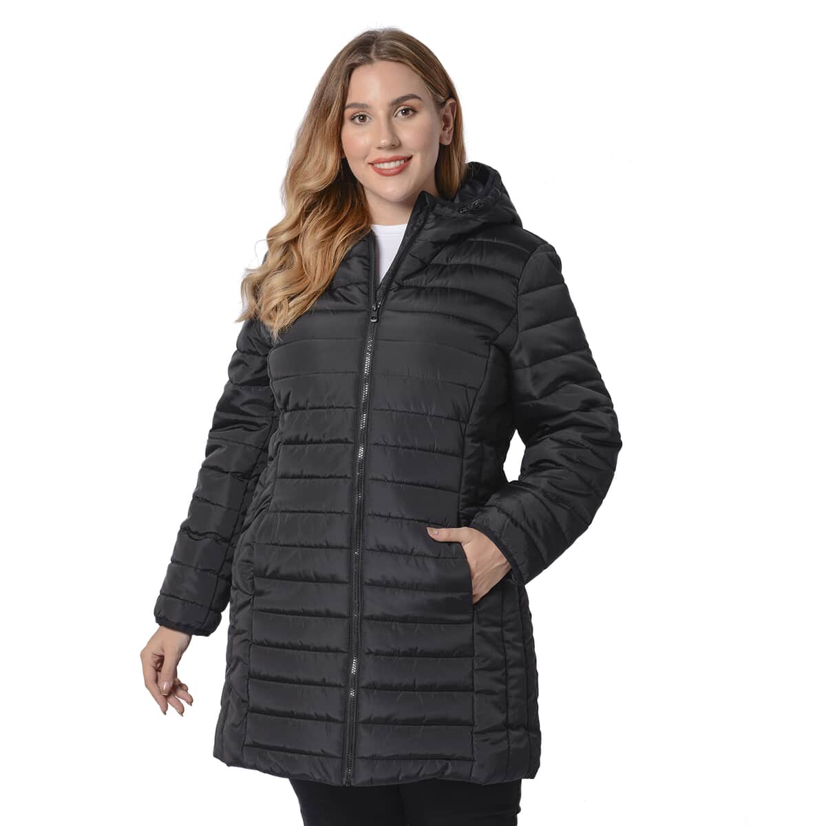 Passage Black Long Puffer Coat with Hood (S, 100% Polyester) image number 0