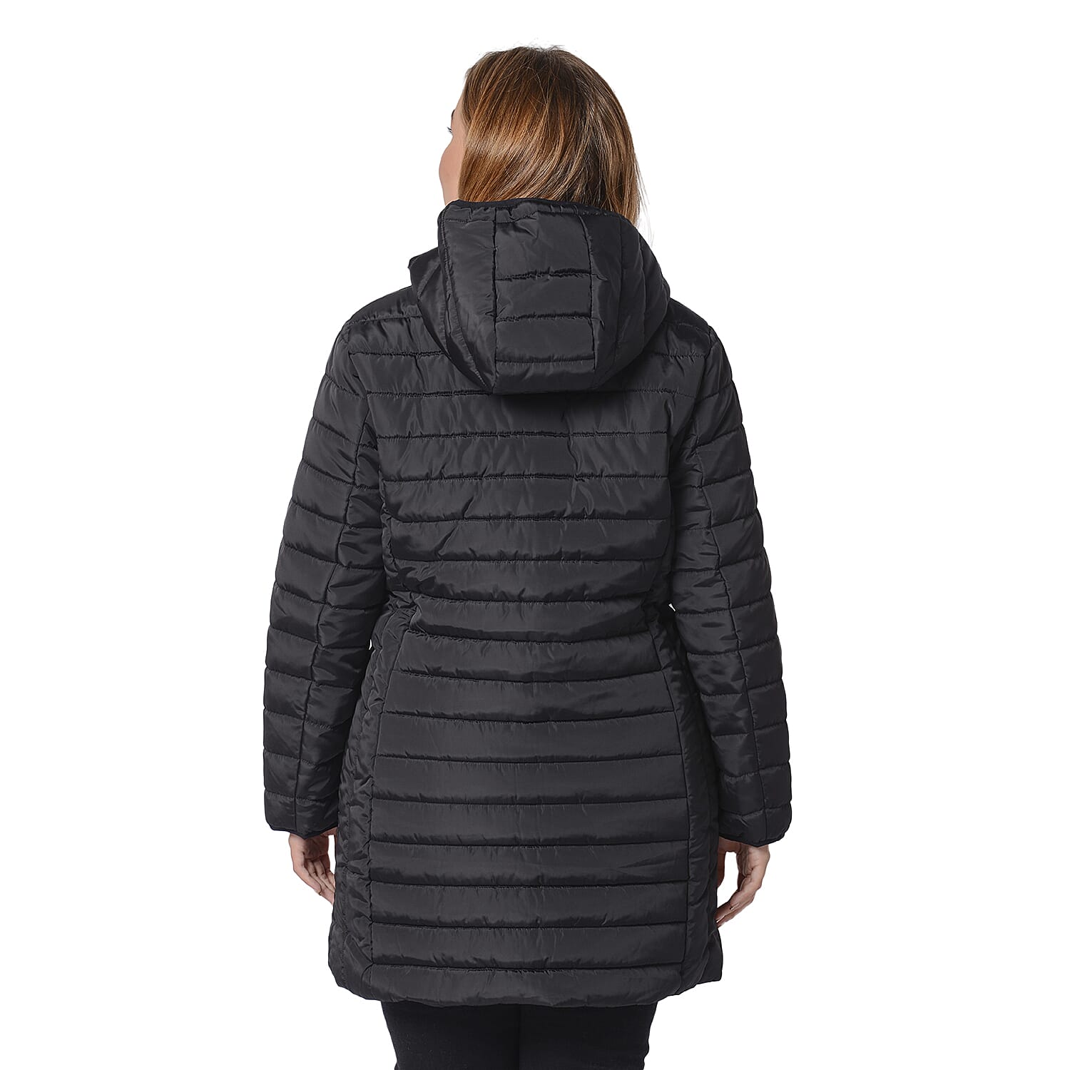 Passage Black Long Puffer Coat with Hood (S, 100% Polyester)