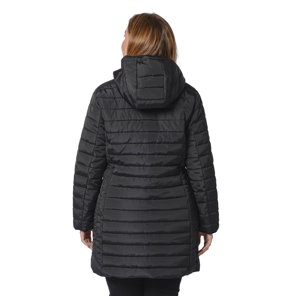 PASSAGE Black Long Puffer Coat with Hood (S, 100% Polyester) image number 1