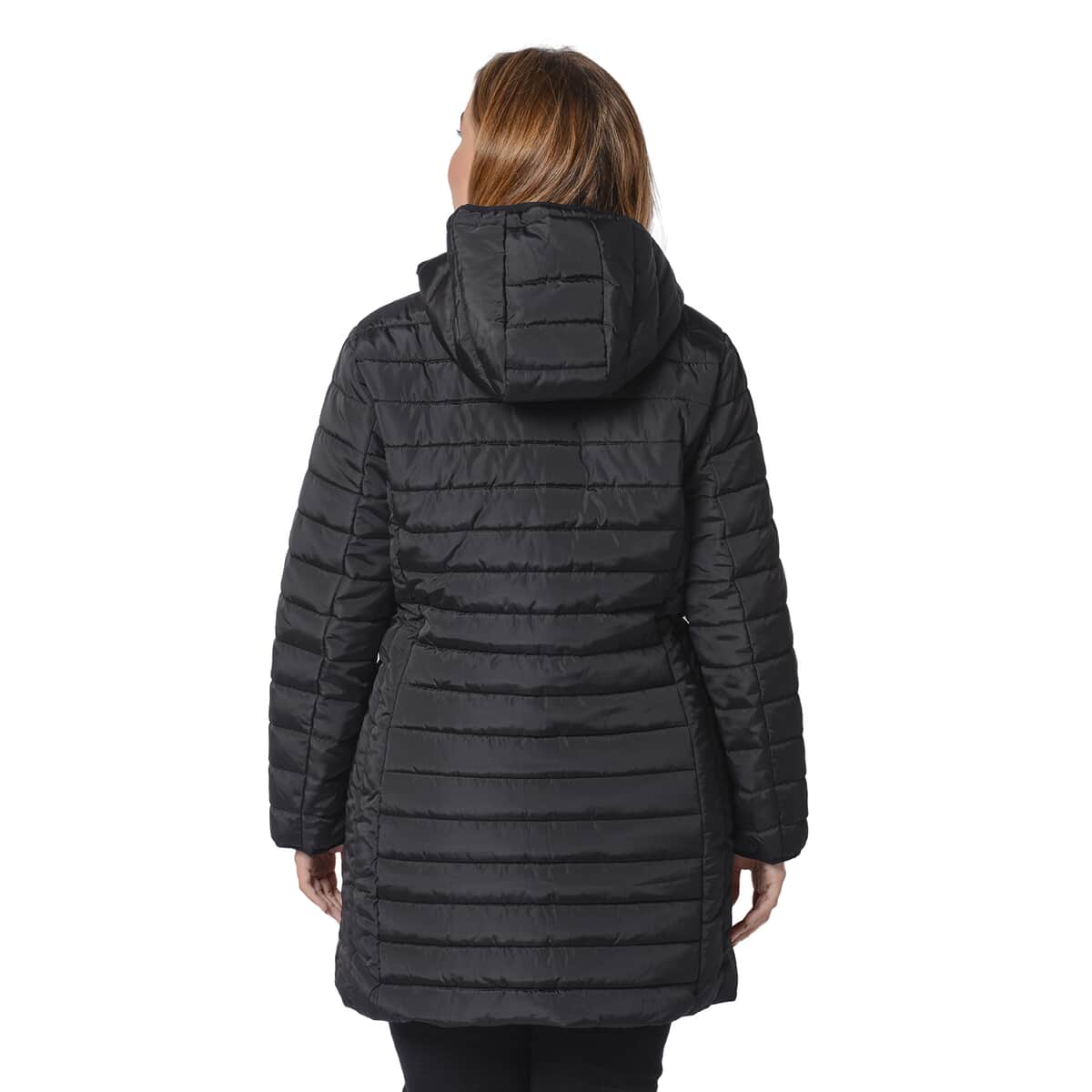 Passage Black Long Puffer Coat with Hood (L, 100% Polyester) image number 1