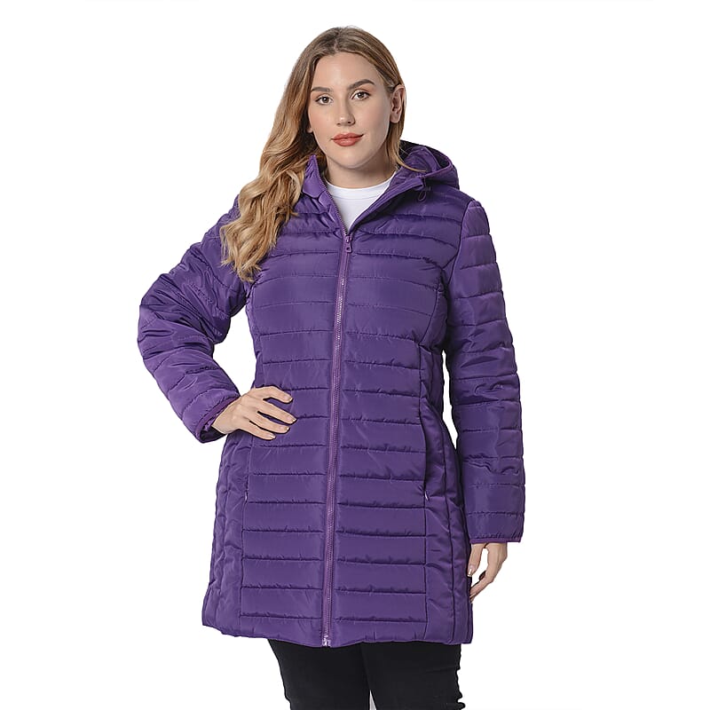 Passage Plum Purple Long Puffer Coat with Hood (S, 100% Polyester)