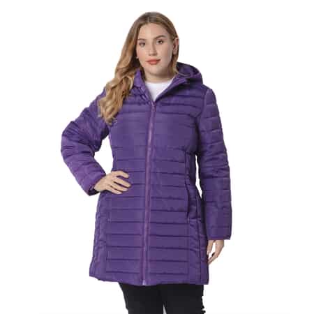 Passage Plum Purple Long Puffer Coat with Hood (S, 100% Polyester) image number 0