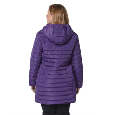 Passage Plum Purple Long Puffer Coat with Hood (S, 100% Polyester) image number 1