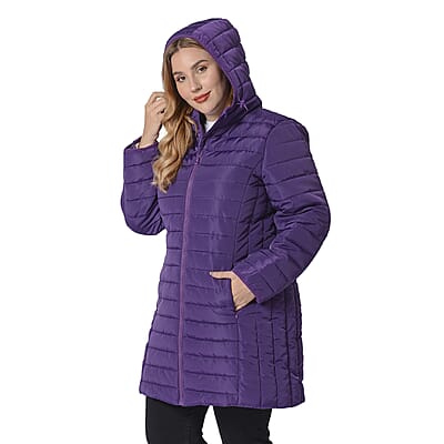 Passage Plum Purple Long Puffer Coat with Hood (S, 100% Polyester)
