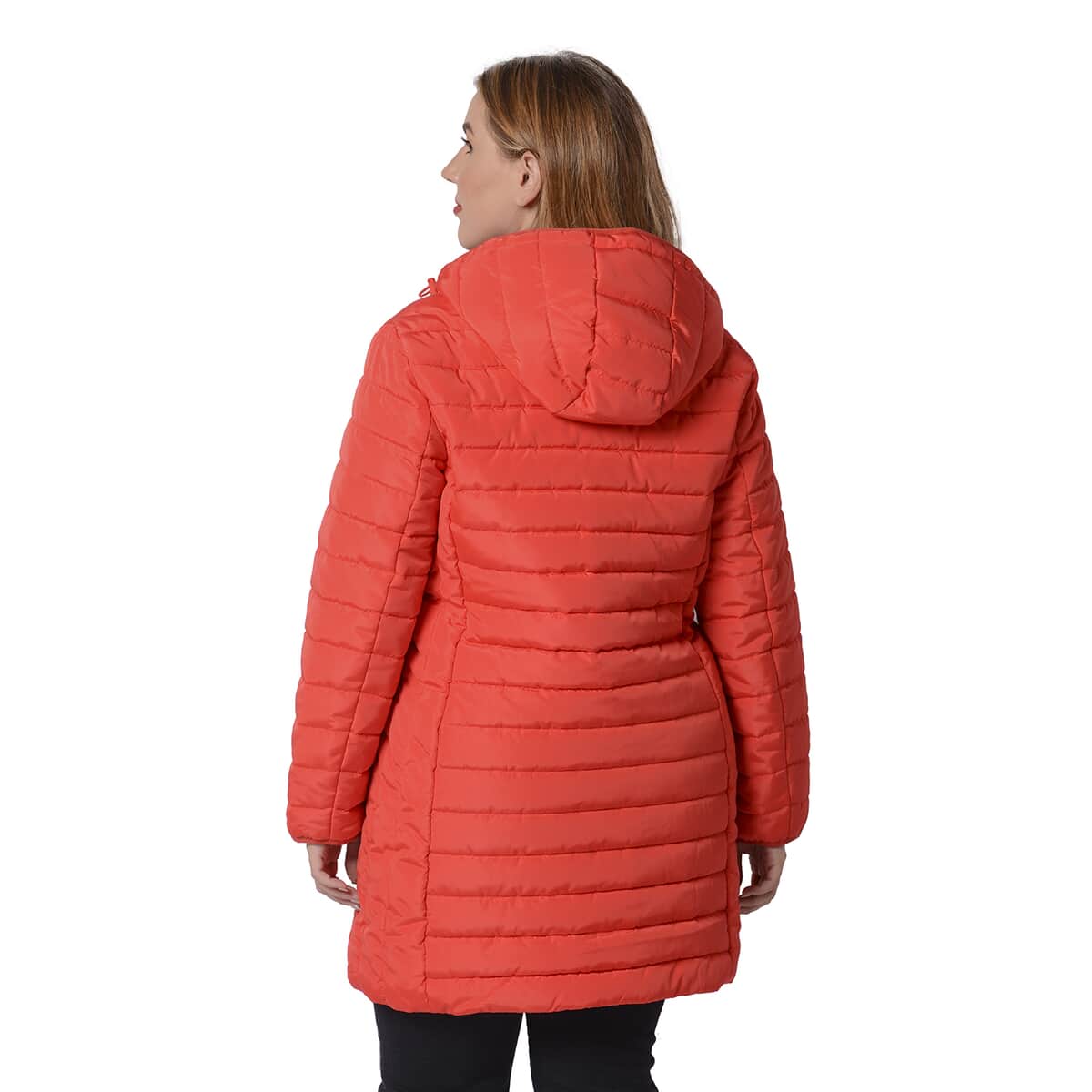 Passage Red Long Puffer Coat with Hood (M, 100% Polyester) image number 1
