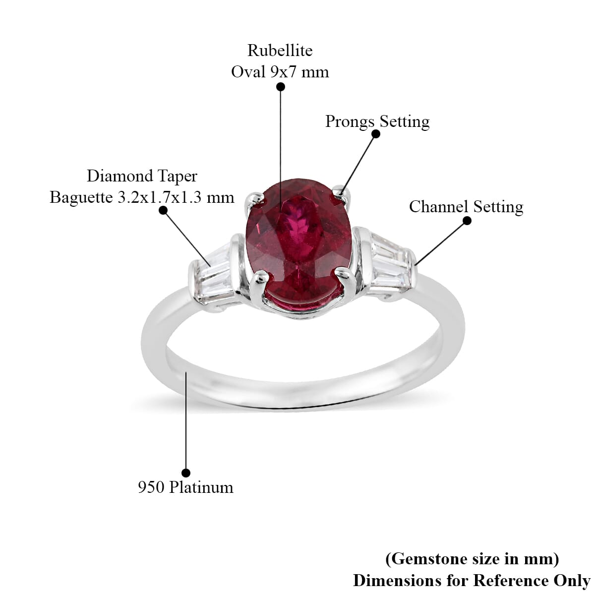 Rhapsody 2.25 ctw AAAA Rubellite and Diamond E-F VS Ring in 950 Platinum (Size 7.0) 6.21 Grams image number 4