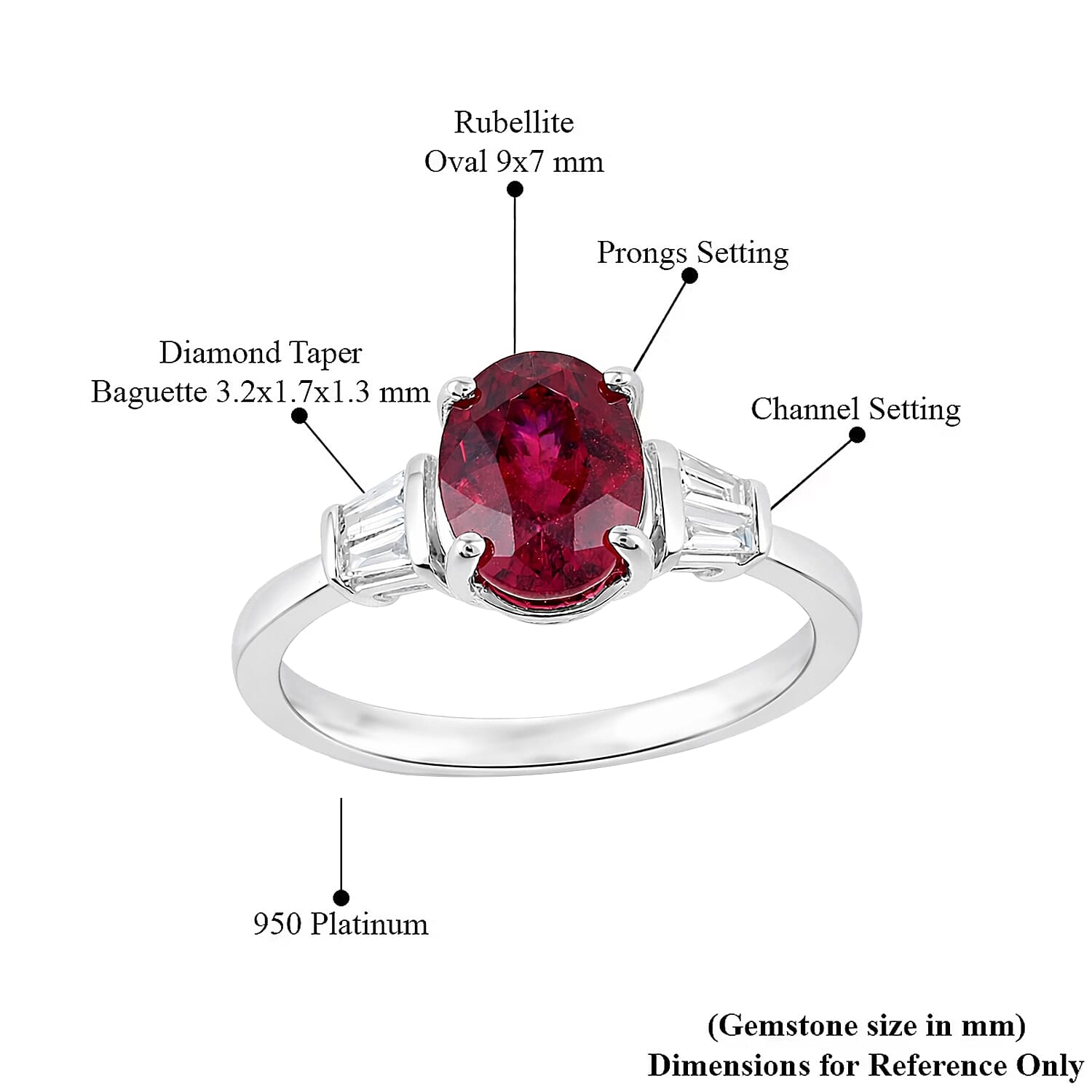 Rhapsody AAAA Rubellite and Diamond E-F VS 2.25 ctw Ring in 950 Platinum (Size 7.0) 6.21 Grams
