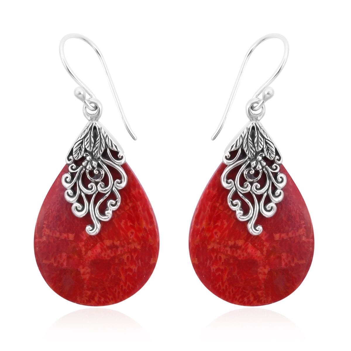 Sponge Coral Pear Shape Earrings in Sterling Silver  image number 0