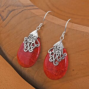 Sponge Coral Pear Shape Earrings in Sterling Silver