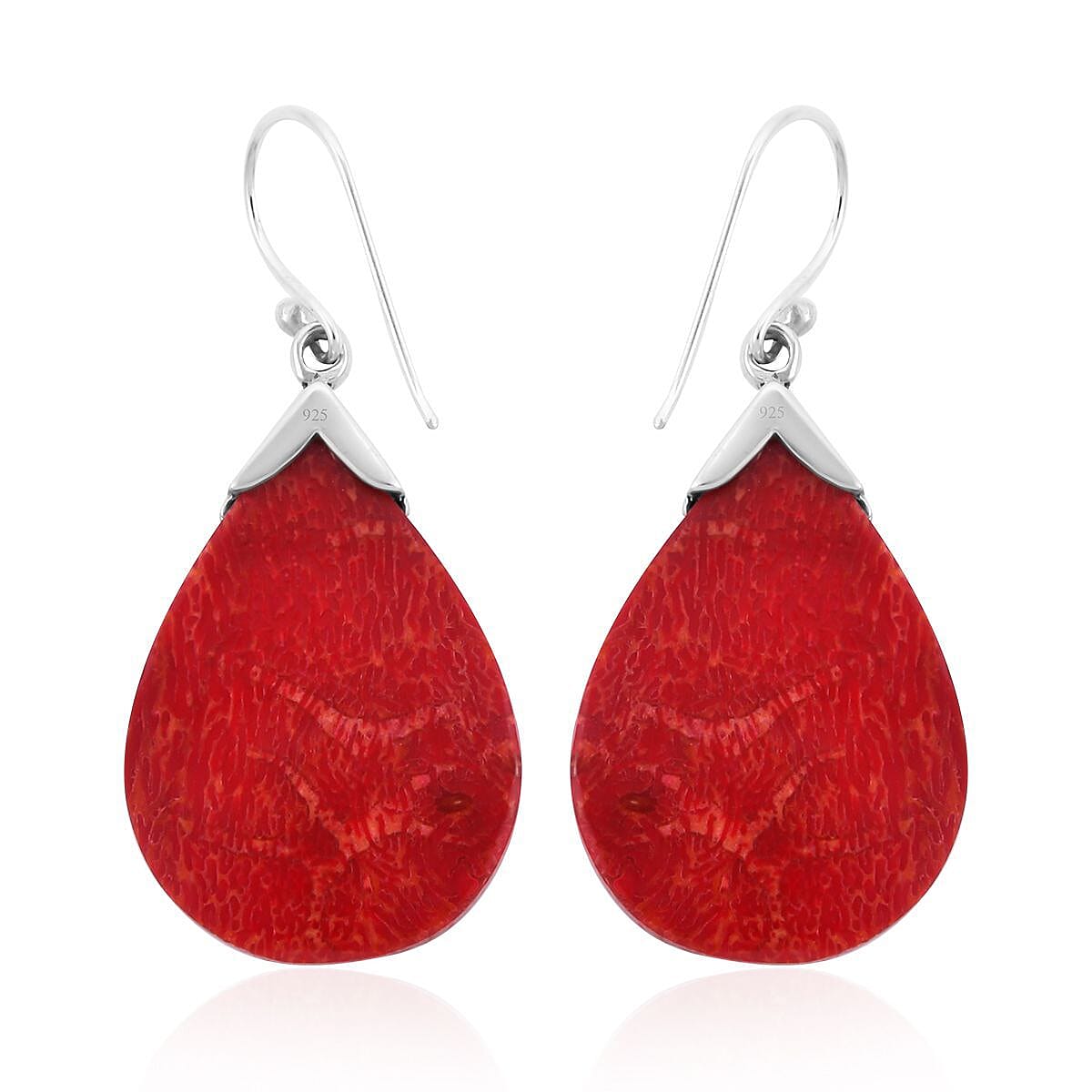 Sponge Coral Pear Shape Earrings in Sterling Silver