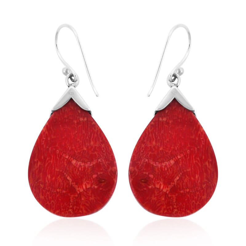 Sponge Coral Pear Shape Earrings in Sterling Silver