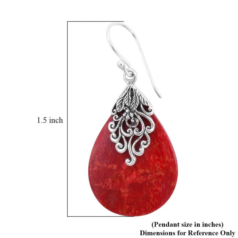 Sponge Coral Pear Shape Earrings in Sterling Silver