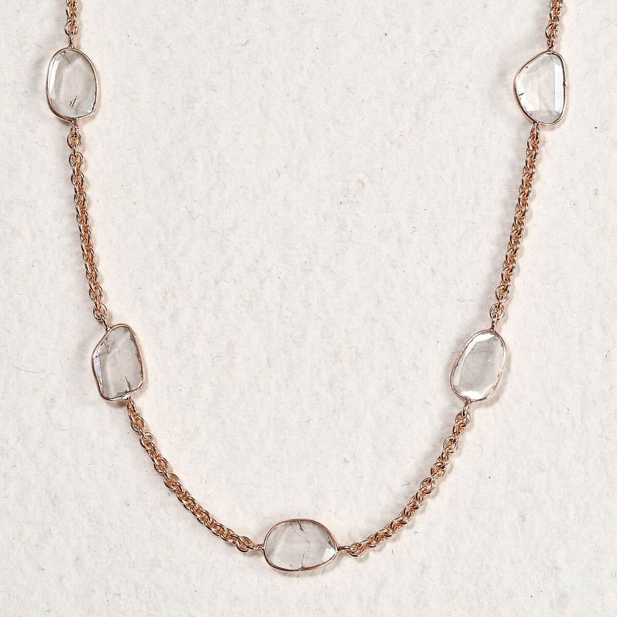 Artisan Crafted 14K Rose Gold Polki Diamond Necklace 32 Inches 8.36 Grams 6.00 ctw image number 1