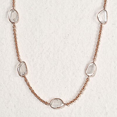 Artisan Crafted 14K Rose Gold Polki Diamond Necklace 32 Inches 8.36 Grams 6.00 ctw