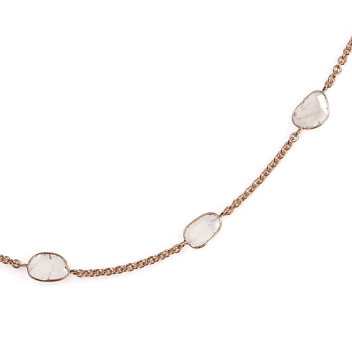 Artisan Crafted 14K Rose Gold Polki Diamond Necklace 32 Inches 8.36 Grams 6.00 ctw image number 2