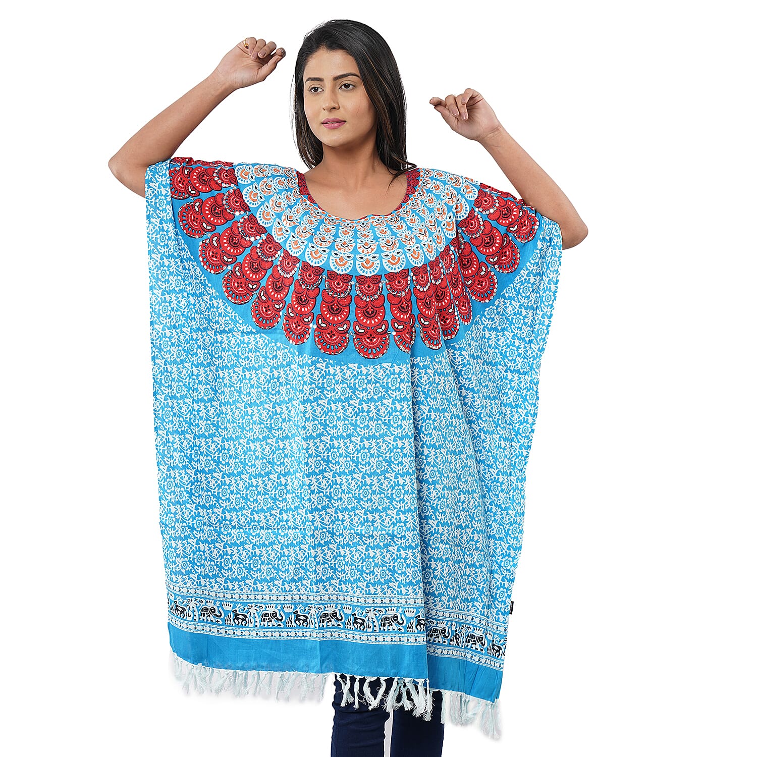 Blue Sequin and Fringe Embellishments Kaftan Top