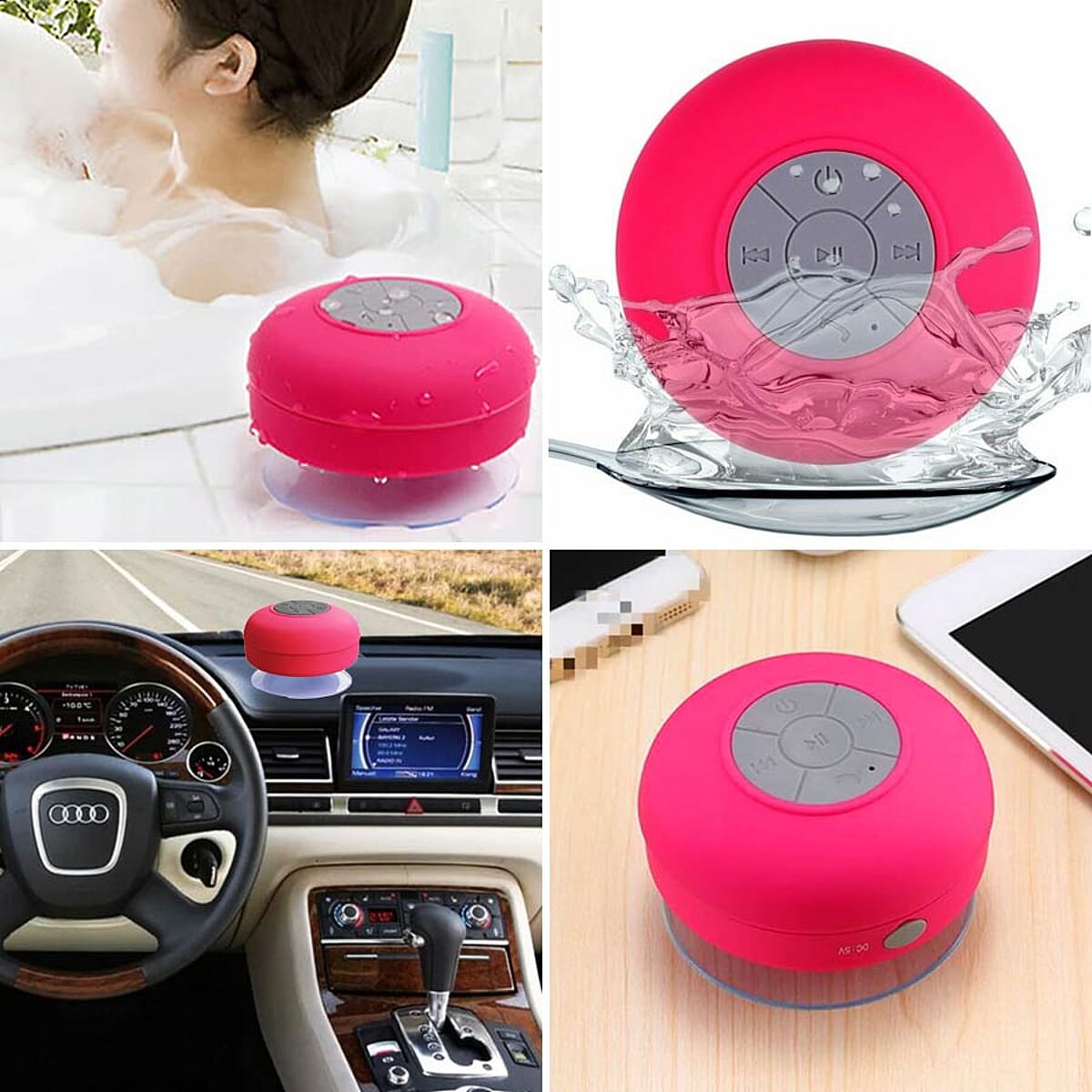 Closeout Wireless Bluetooth Stereo Shower Speaker with Suction Cup and Built-in Mic&nbsp;- Pink image number 1