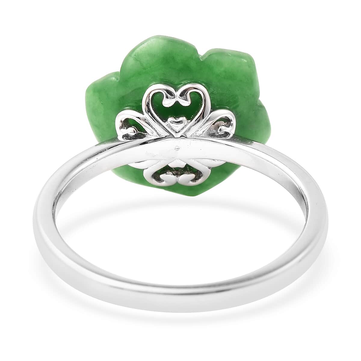 Jardin Collection Green Jade Carved Flower and Natural White Zircon Ring in Sterling Silver (Size 9.0) 9.50 ctw image number 4