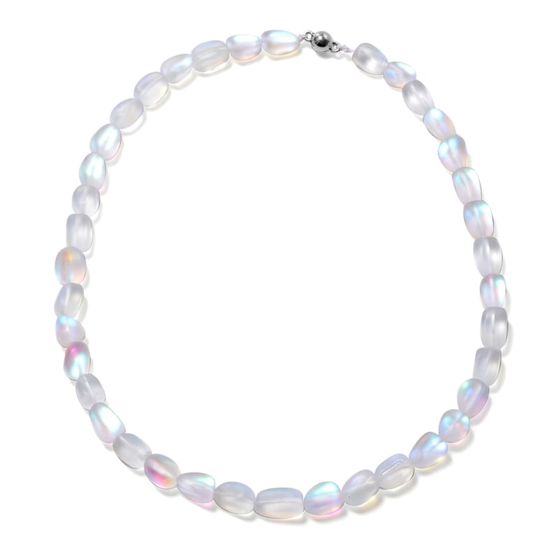 Simulated White Mystic Topaz Beaded Necklace 20 Inches in Silvertone