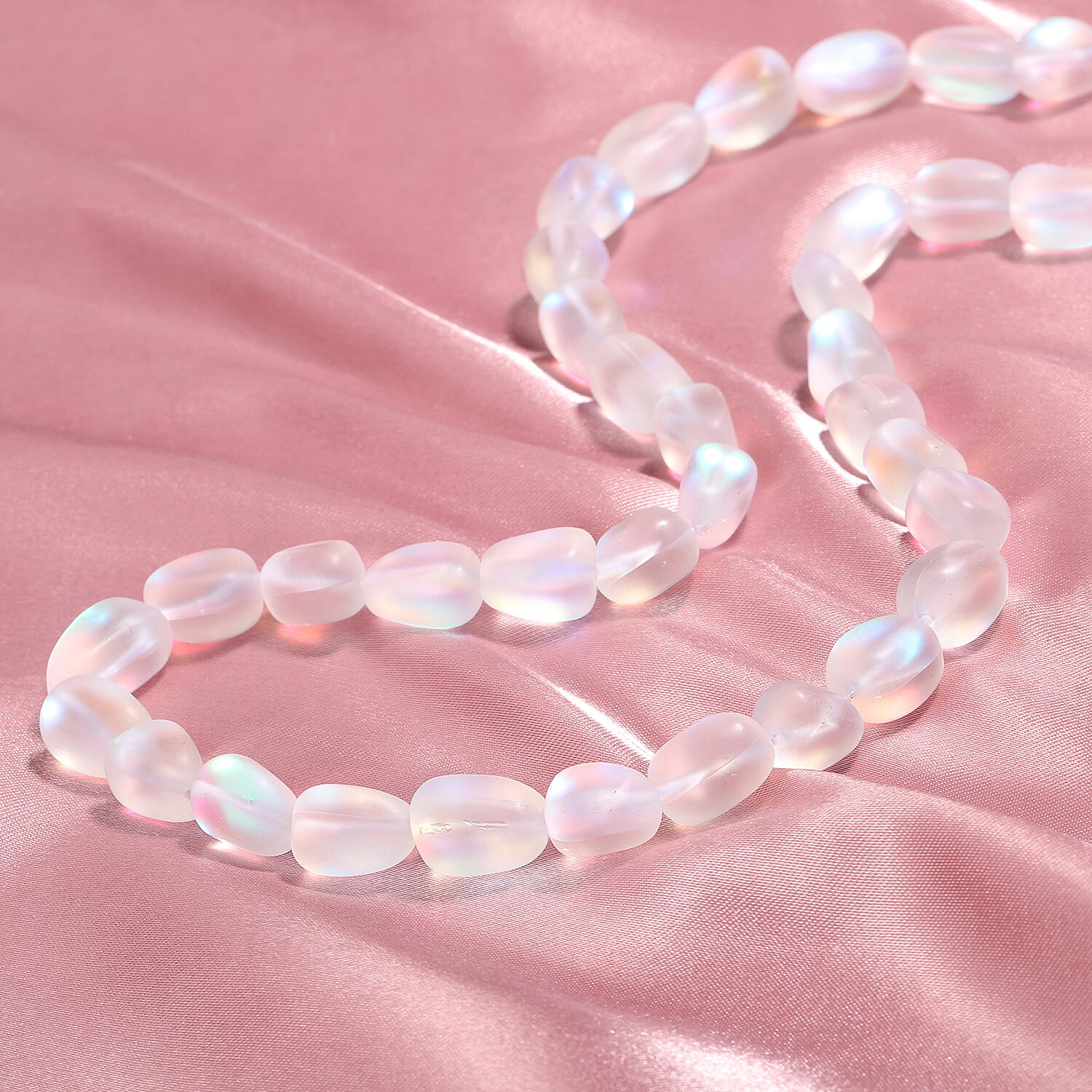 Simulated White Mystic Topaz Beaded Necklace 20 Inches in Silvertone