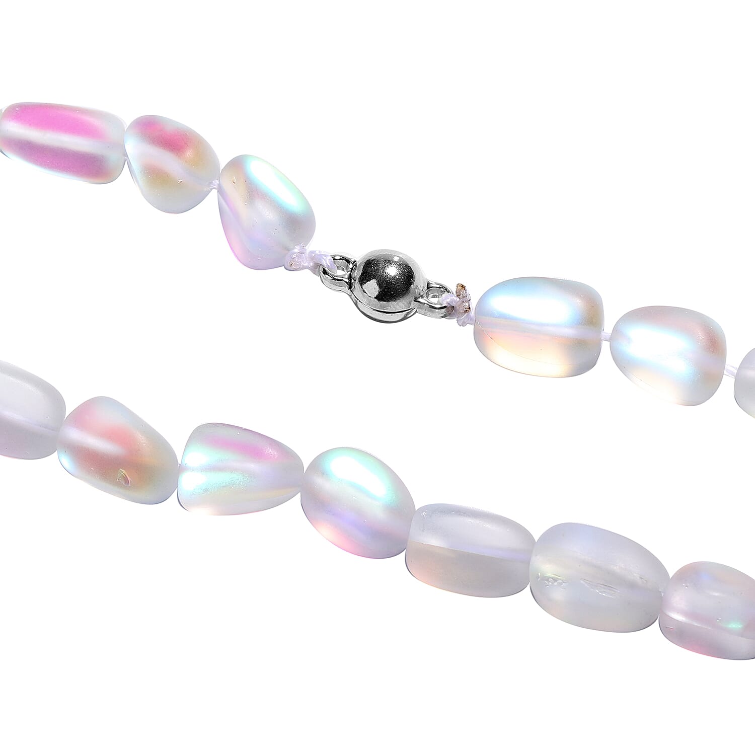 Simulated White Mystic Topaz Beaded Necklace 20 Inches in Silvertone