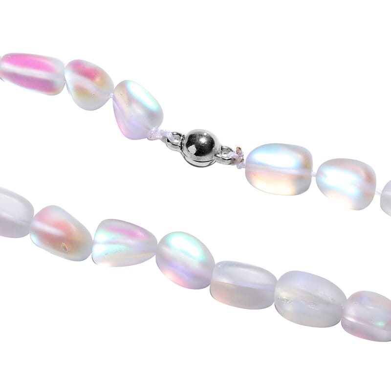 Simulated White Mystic Topaz Beaded Necklace 20 Inches in Silvertone